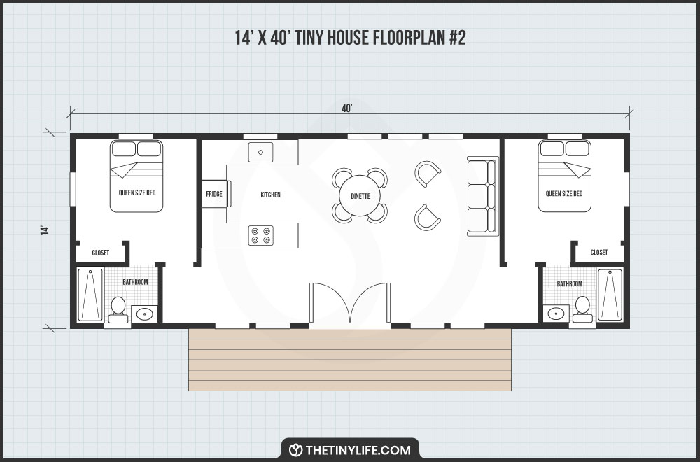 2 Bedroom floor plan – 14ft x 40ft with deck