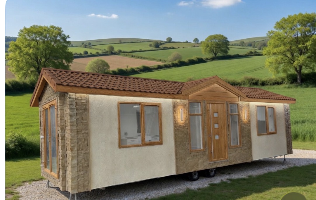 One bedroom park home with stone and timber exterior